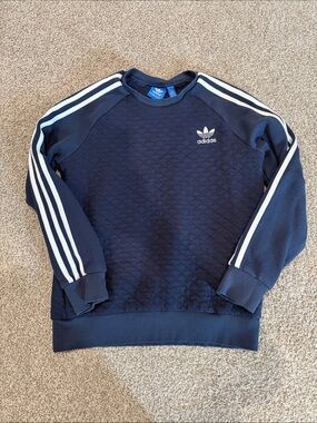 Youth Adidas Navy Quilted Crewneck Sweatshirt